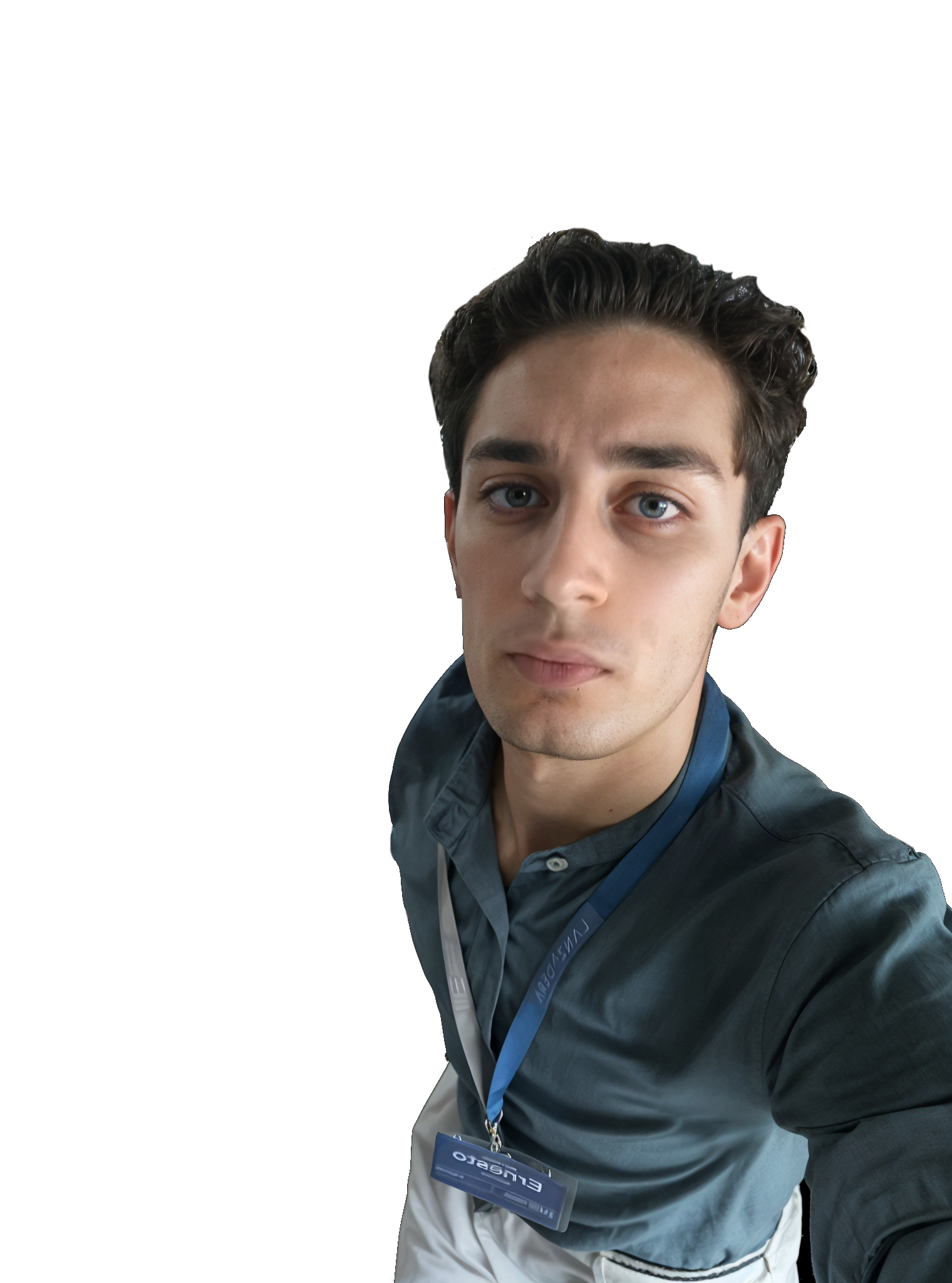 Portrait of Ernesto, data and AI developer, smiling and wearing professional attire